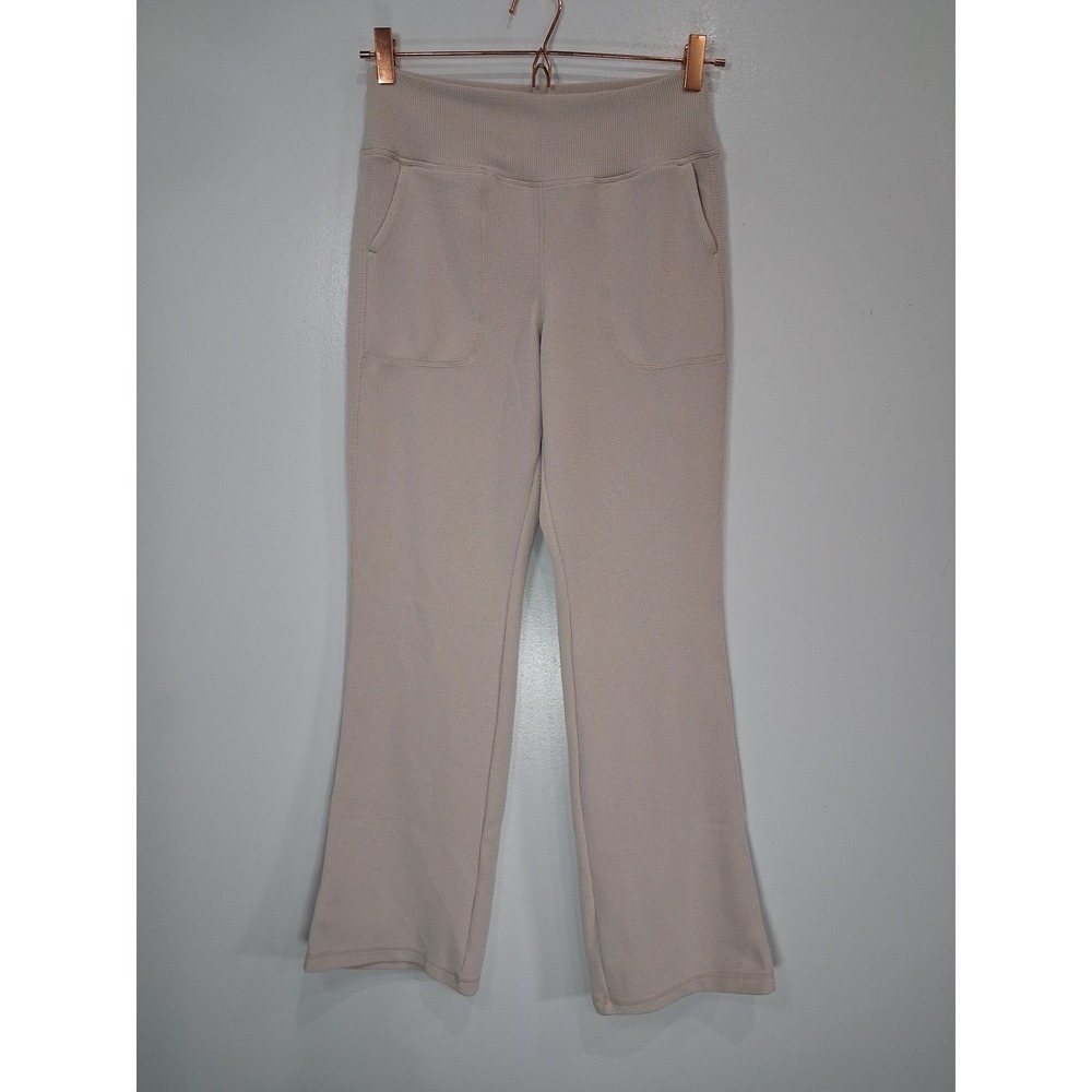 Calvin Klein Womens Beige Waffle Knit Flare Lounge Pants High Rise Pockets M‎
